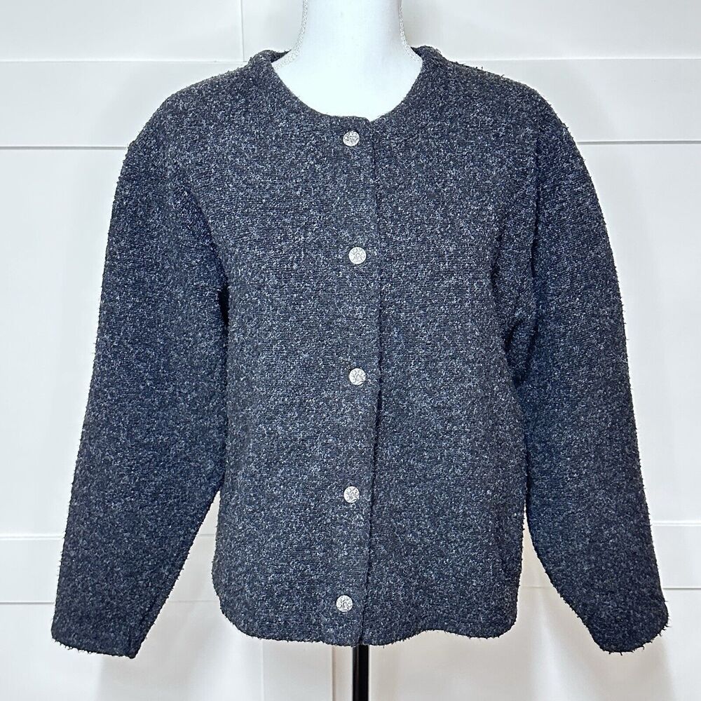 Eastern Mountain Sports Dark Gray Cardigan Sweater Metal Flower Buttons Size M